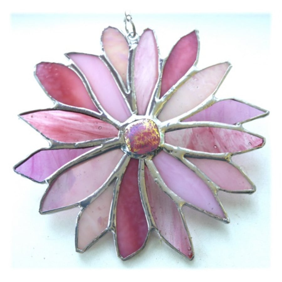 Pink Flower Stained Glass Suncatcher Handmade 004 