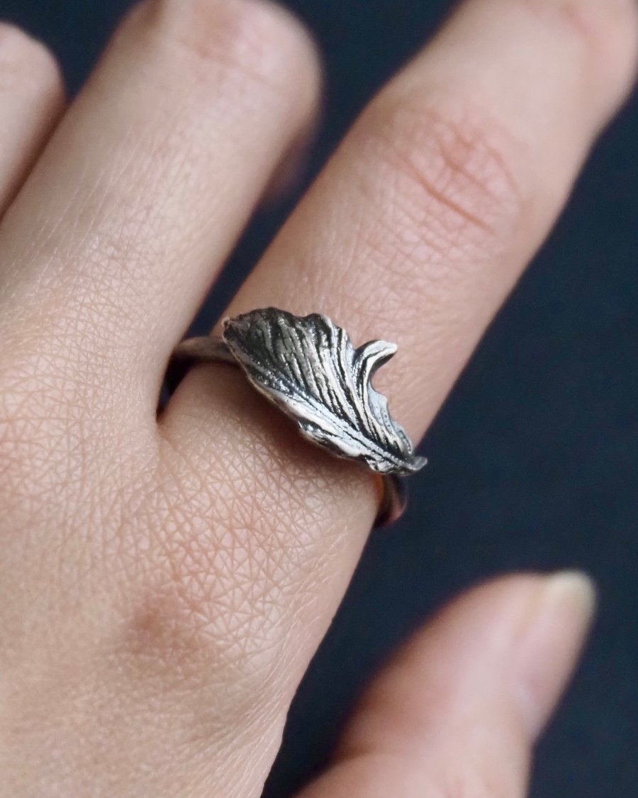 Silver Feather Ring Stacking Ting Unisex Sterling Silver Ring for Gift