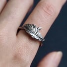 Silver Feather Ring Stacking Ting Unisex Sterling Silver Ring for Gift