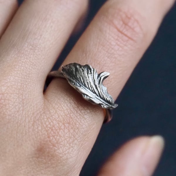 Silver Feather Ring Stacking Ting Unisex Sterling Silver Ring for Gift