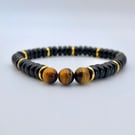 Tiger Eye & Coconut Shell Larger Size Bracelet, Unisex, Fathers Day Gift For Him
