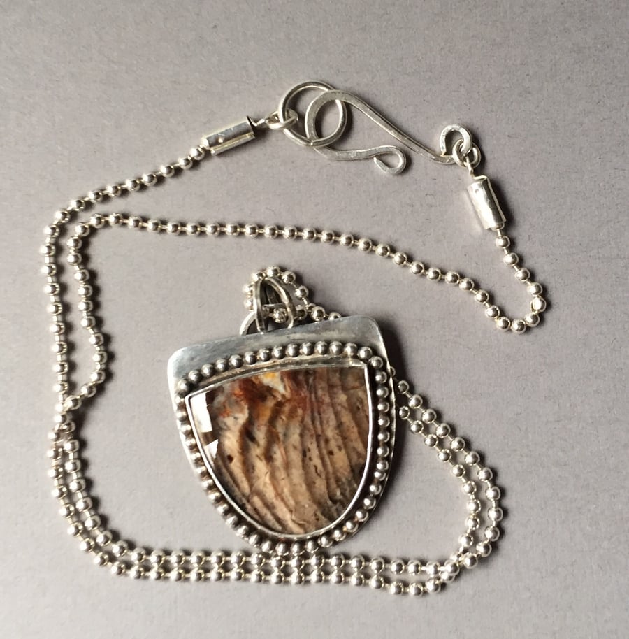 Zebra Jasper and silver pendant