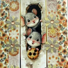 Playful Mice Mouse - Hand Crafted Decoupage Greeting Card - Blank (3787)