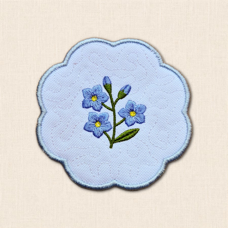 Forget Me Not Candle Coaster - Embroidered Floral Home Decor
