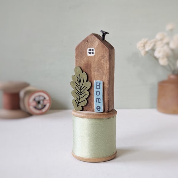 Tall Wooden House on a Vintage Bobbin 'Home' 