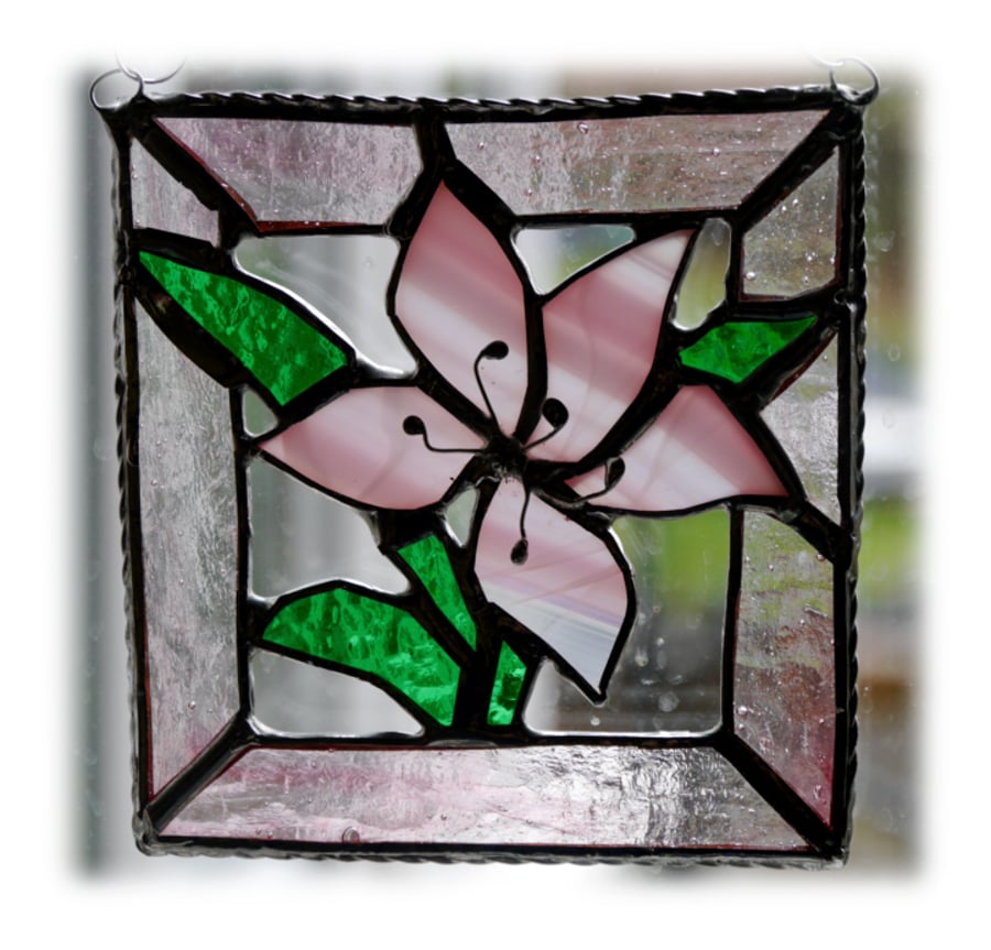 Lily Stained Glass Suncatcher Pink framed 