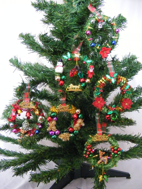 Set of 6 handmade Christmas wreath tree decorations