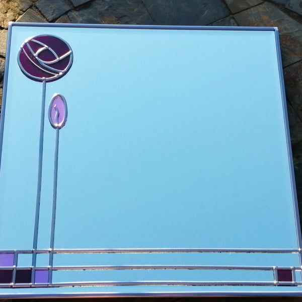 Miss Violet is an Art Nouveau Stained Glass Effect 30cm Square Wall Mirror