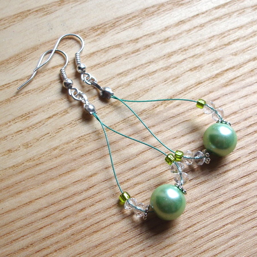 Gorgeous Green Pearl Loop Bead Earrings