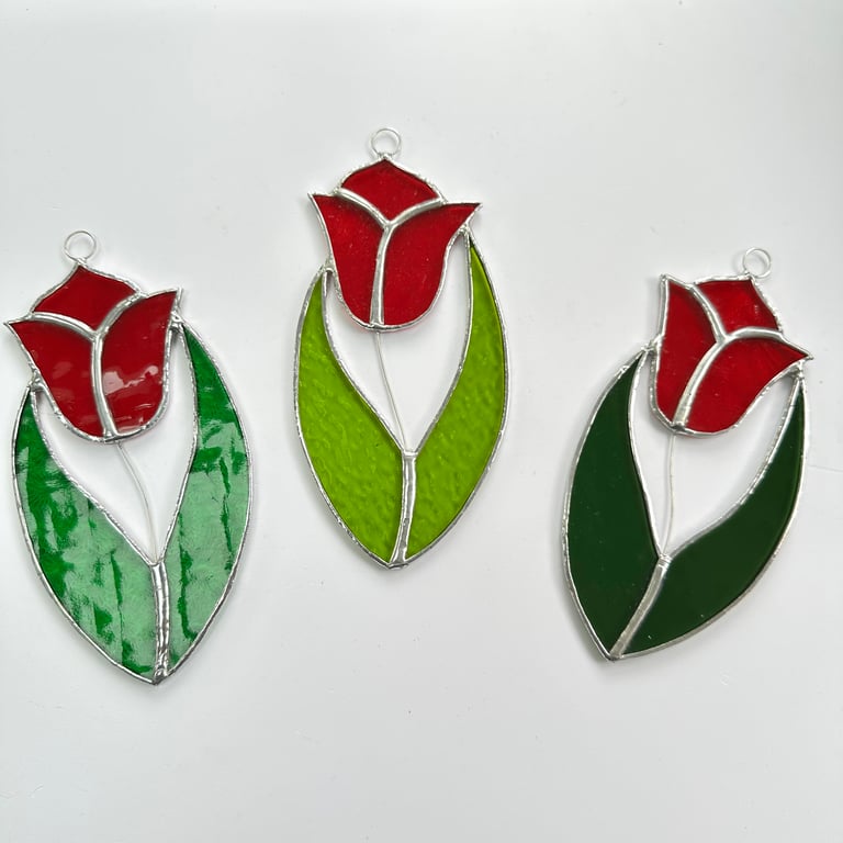 Stained Glass Tulip Suncatcher Handmade Hanging Decoration 