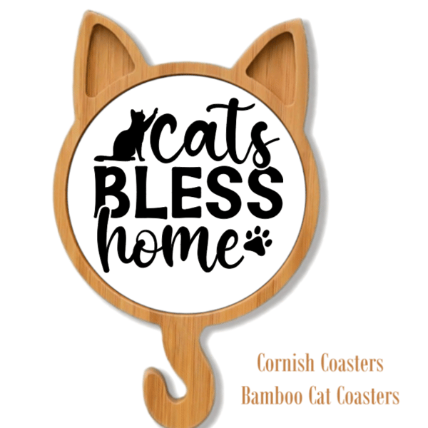 Cat Words Bamboo Coaster or Wall Hanger – Design 1