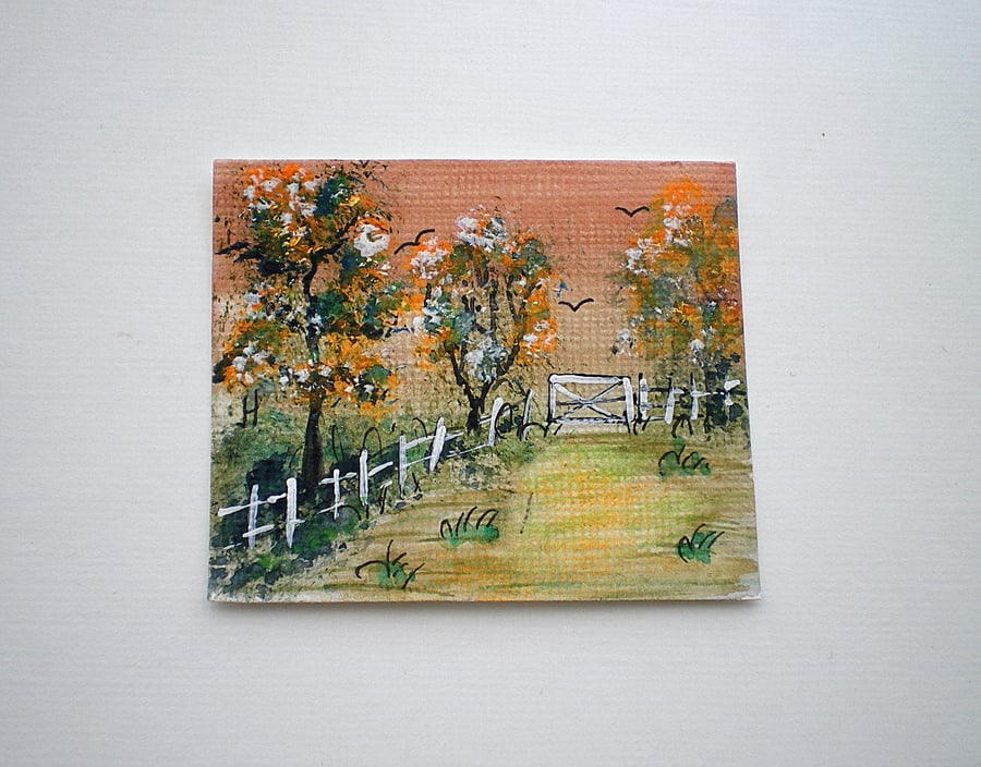 Miniature watercolour painting,Dolls House,Landscape,approx 2.25 x 1.75 inches