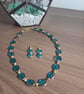 UNIQUE HANDMADE TURQUOISE AND GOLD NECKLACE AND EARRING SET. - Image 1
