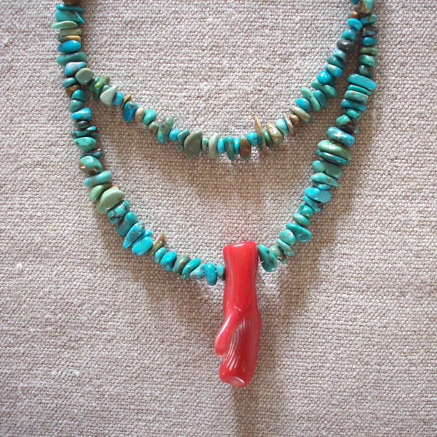 Branch Coral Turquoise Nugget Necklace