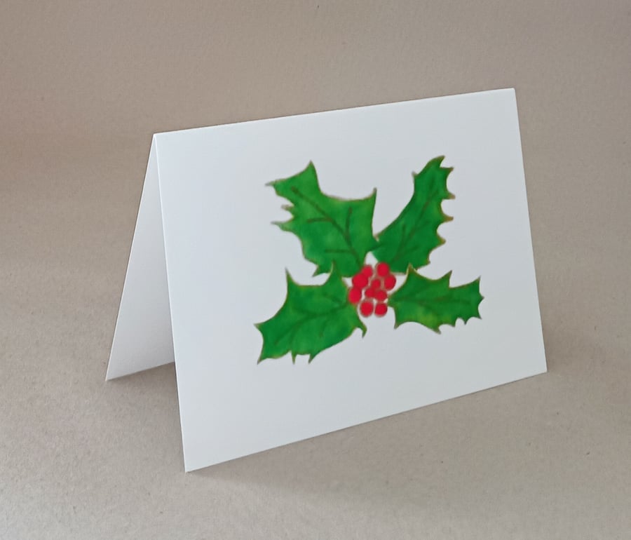 Holly handmade Christmas card blank inside