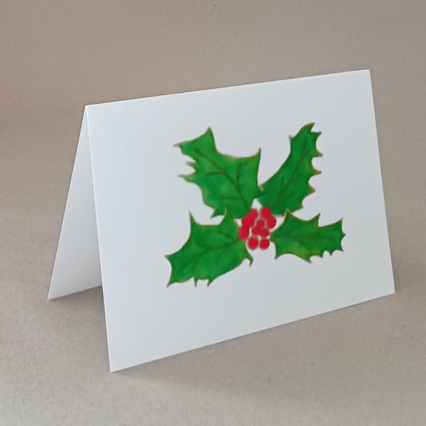 Holly handmade Christmas card blank inside