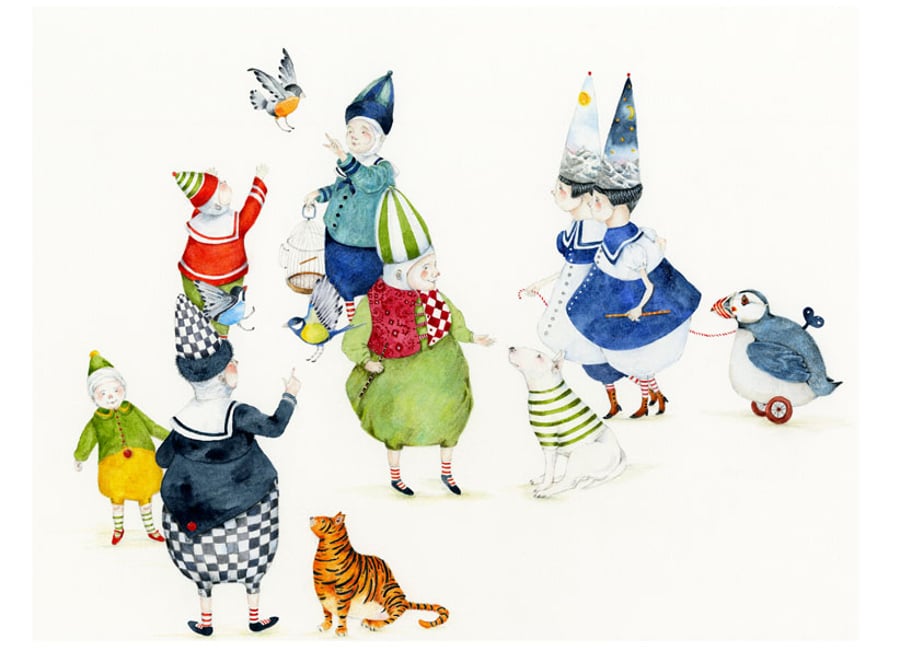 Pet Show Giclee animal pet dog cat and bird print