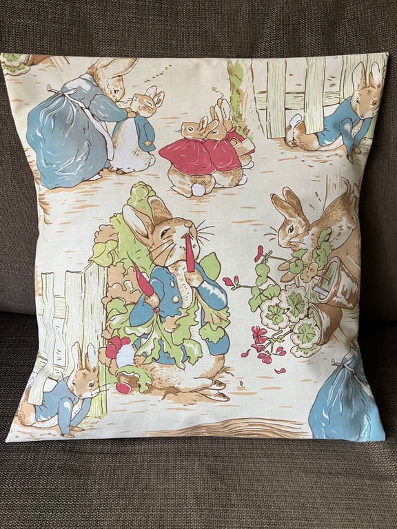 45cm square cushion cover handmade with old Peter Rabbit fabric