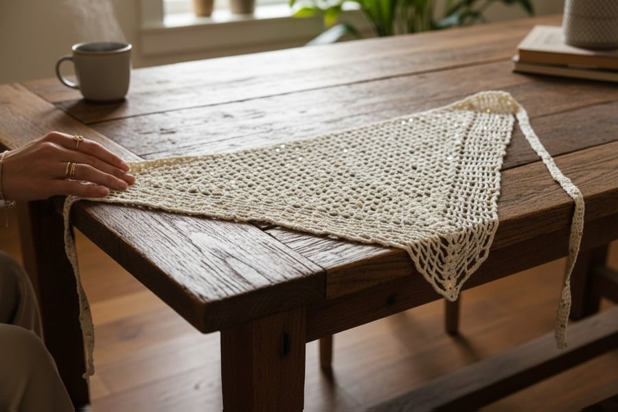white crochet bandana with sequins