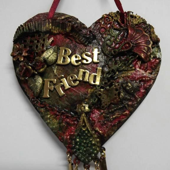 Mixed Media Best Friend  Hanging Heart