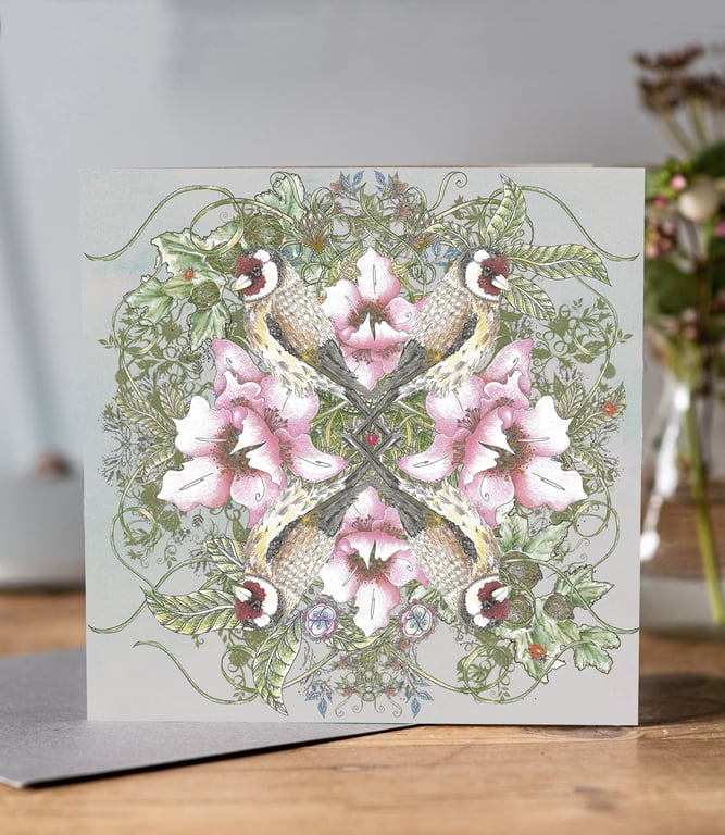 Goldfinch Greeting card (grey background)