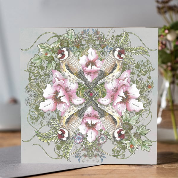 Goldfinch Greeting card (grey background)