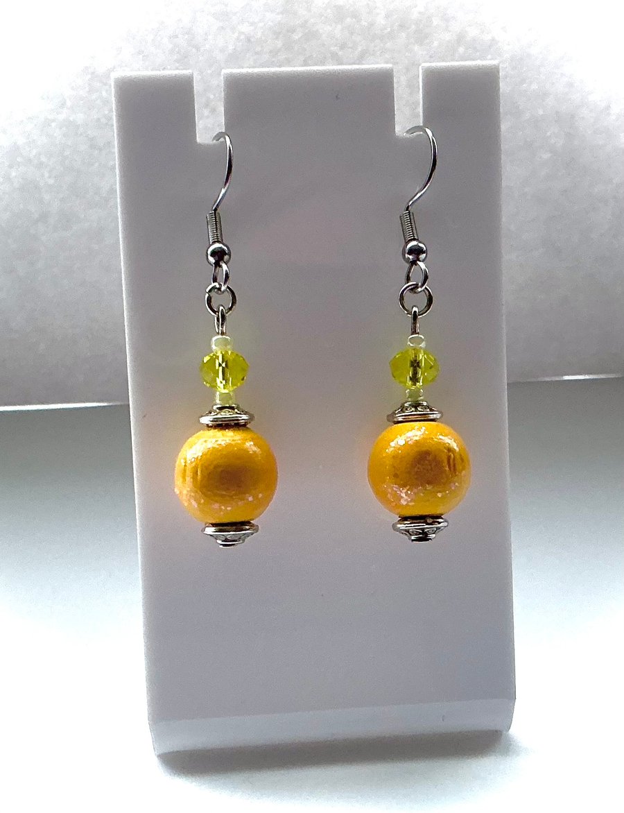Yellow Wooden Beaded Earrings