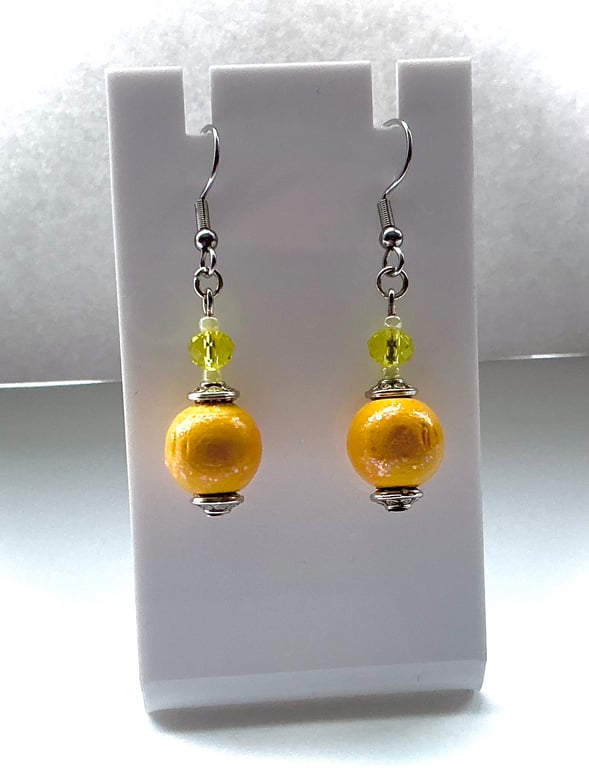 Yellow Wooden Beaded Earrings