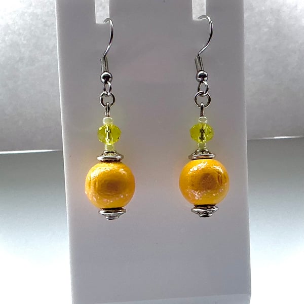 Yellow Wooden Beaded Earrings