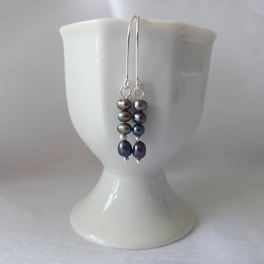 Freshwater Peacock Pearls and Sterling Silver Earrings 