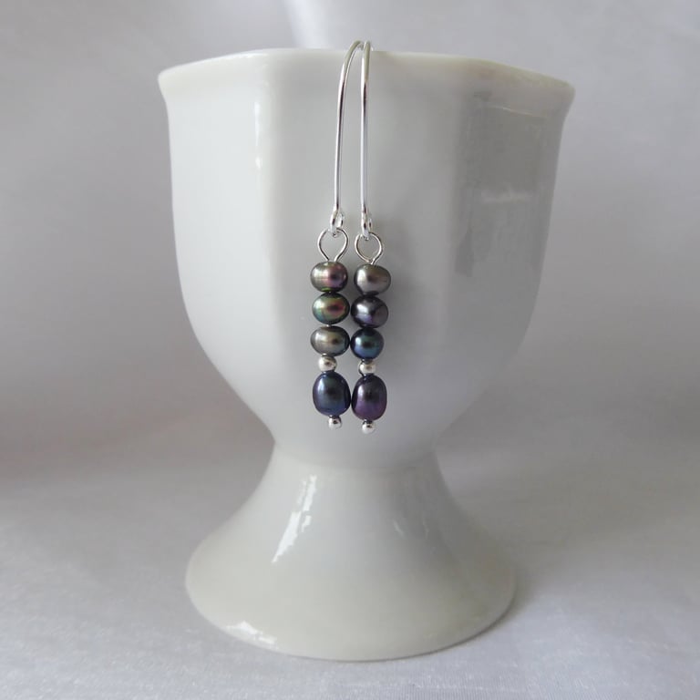 Freshwater Peacock Pearls and Sterling Silver Earrings 