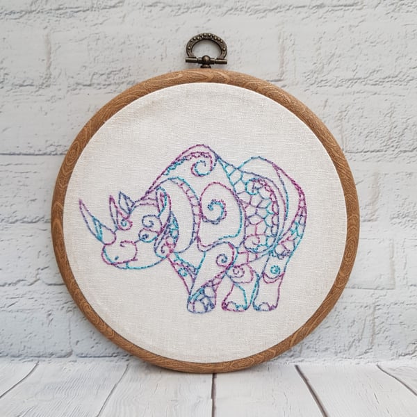 Rhino Embroidery Hoop, Rhino Art, Rhino Gift, Endangered Species