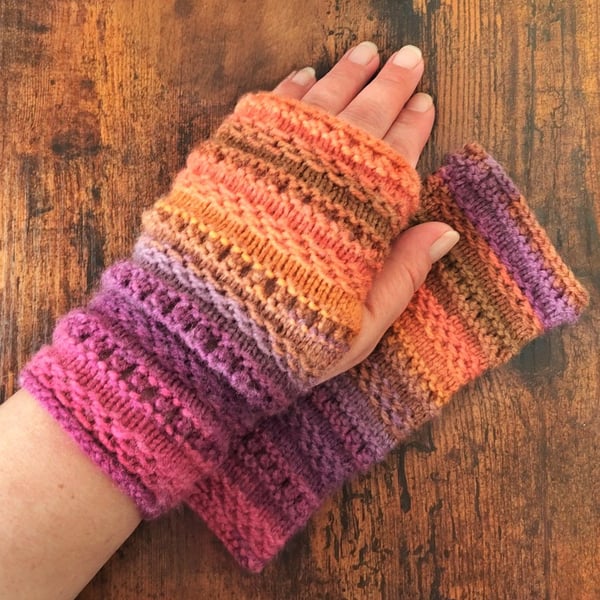 Multicoloured Hand Knitted Wrist Warmers