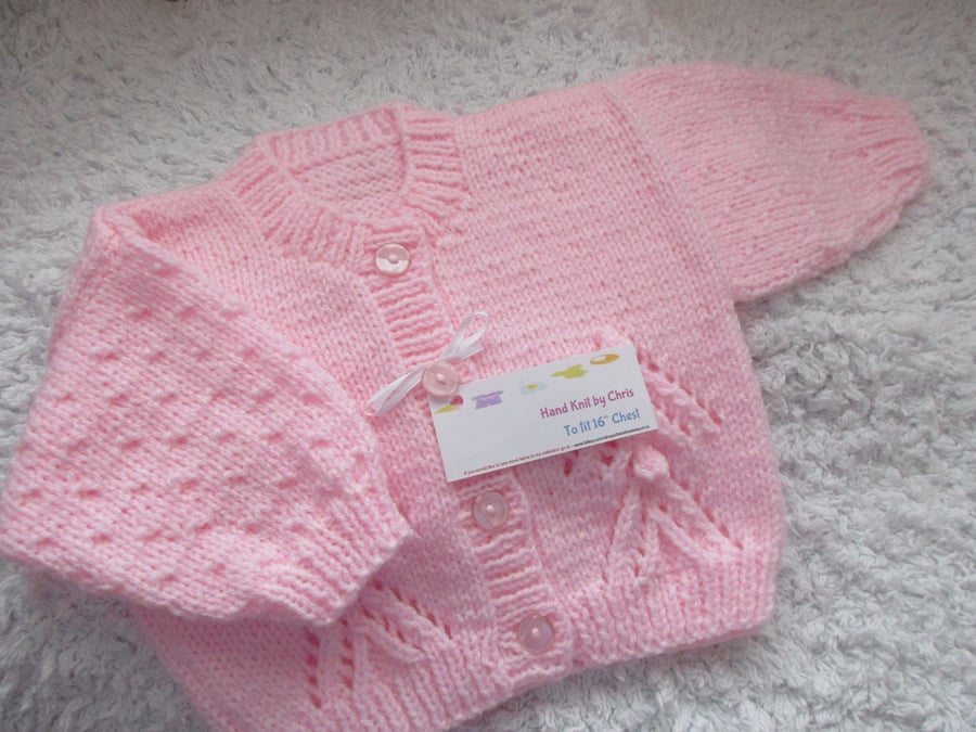 16" Baby Cardigan Round Neck with Lace &Bobbles 