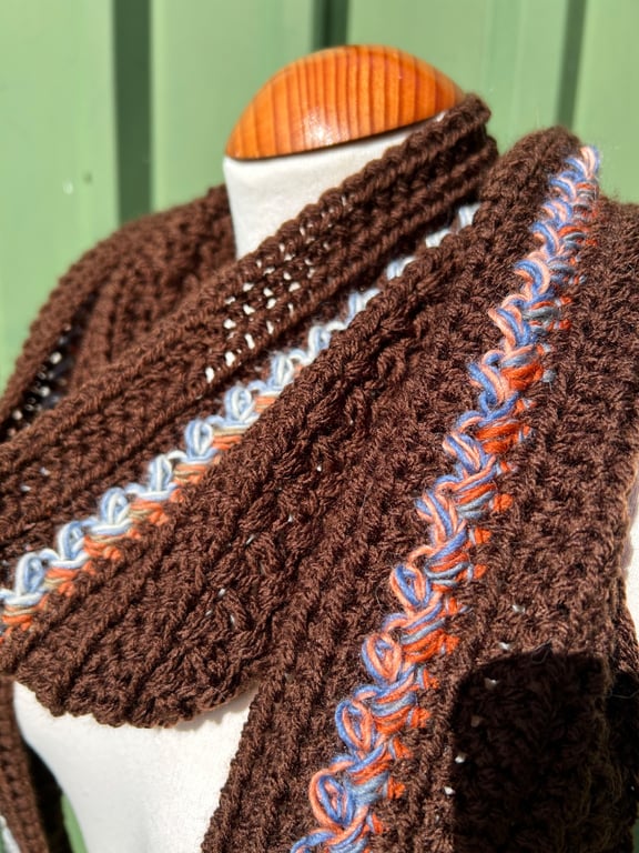 Chocolate brown textured handmade unique scarf neck warmer 