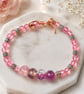 Handmade Pink Purple Glass Bead Bracelet Copper Wire Gift for Her UK