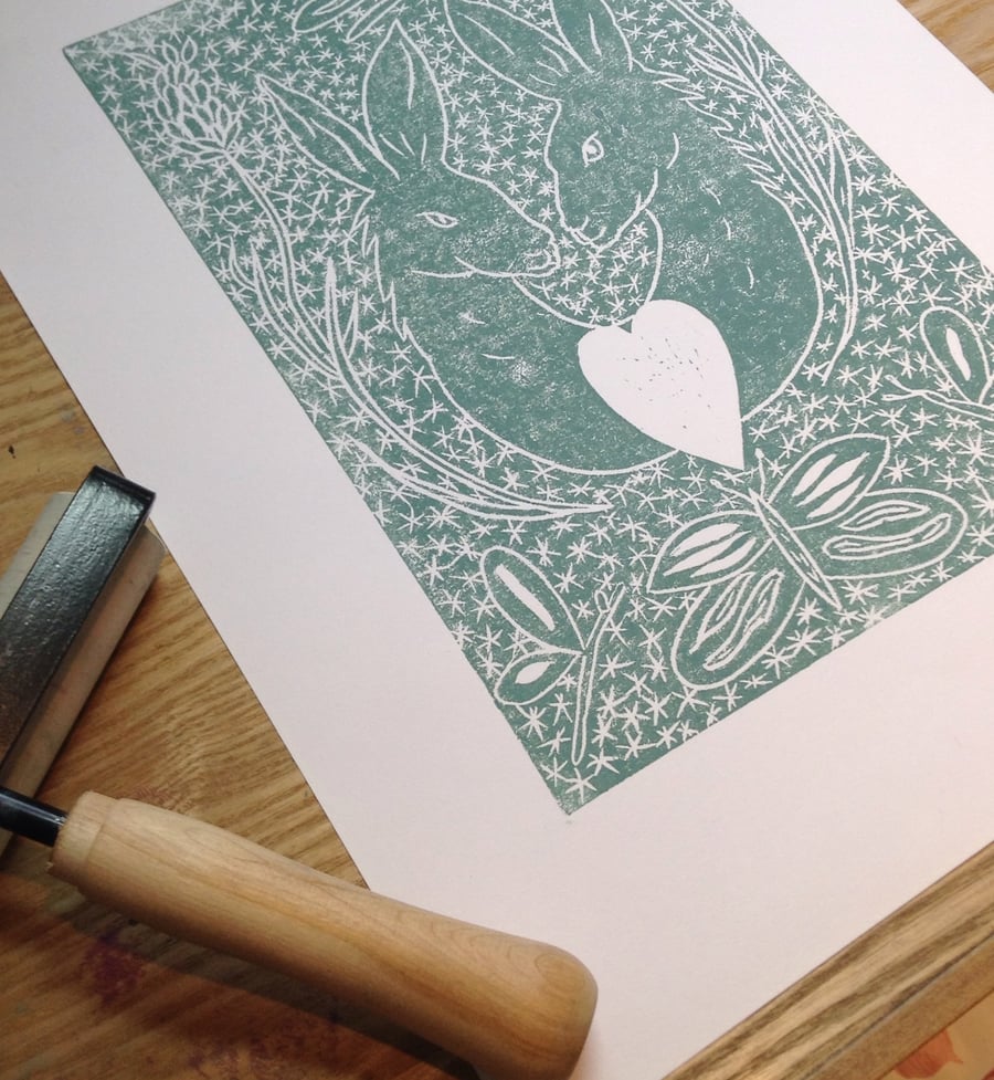 Hare Linocut artwork 