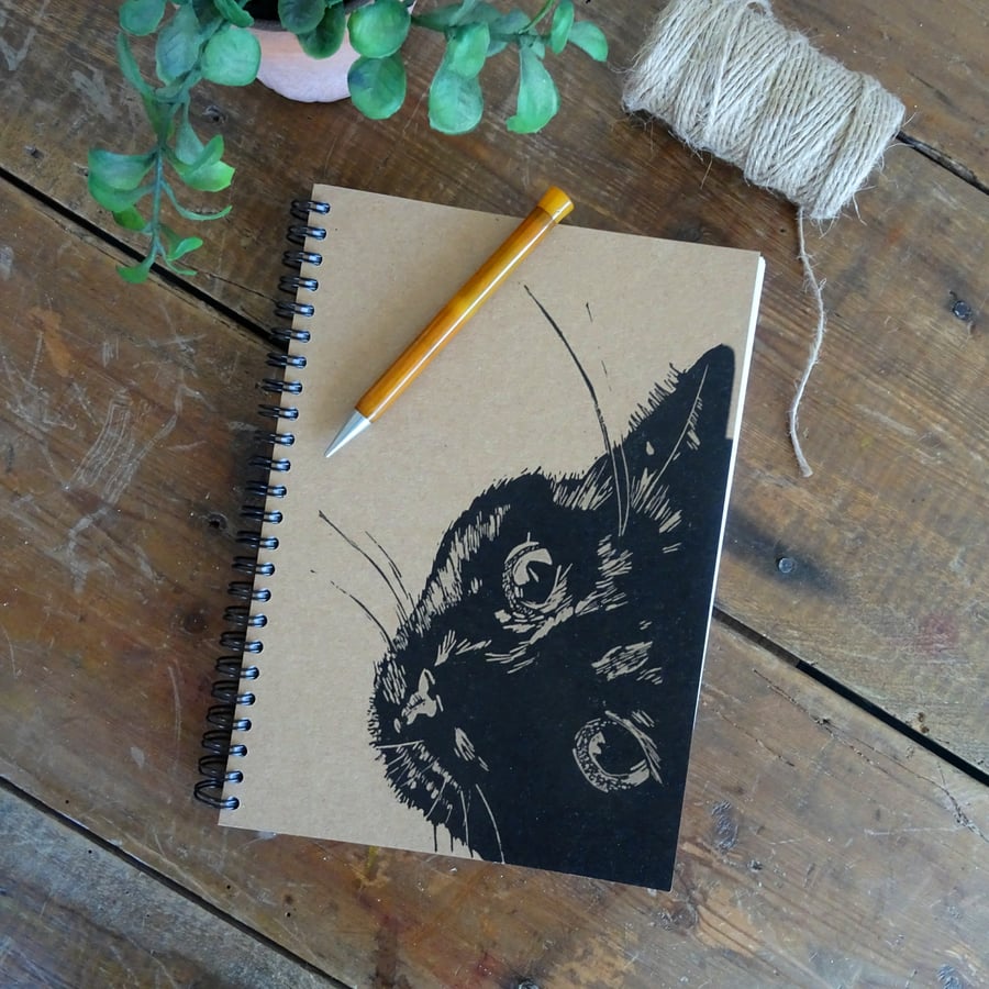 Black Cat Notebook A5 - Kraft cover, Father’s Day,cat lover, cute cat