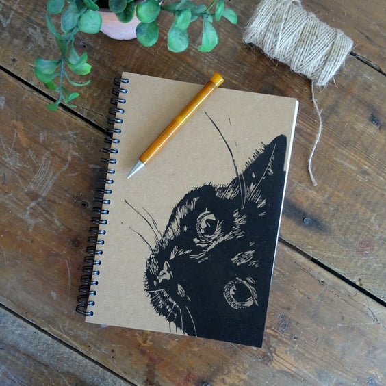 Black Cat Notebook A5 - Kraft cover, Father’s Day,cat lover, cute cat