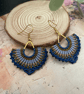 Dangle earrings, pretty micro macrame beaded fan design earrings, boho earrings 