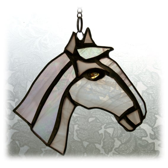 Horse Suncatcher white Handmade Stained Glass H... - Folksy