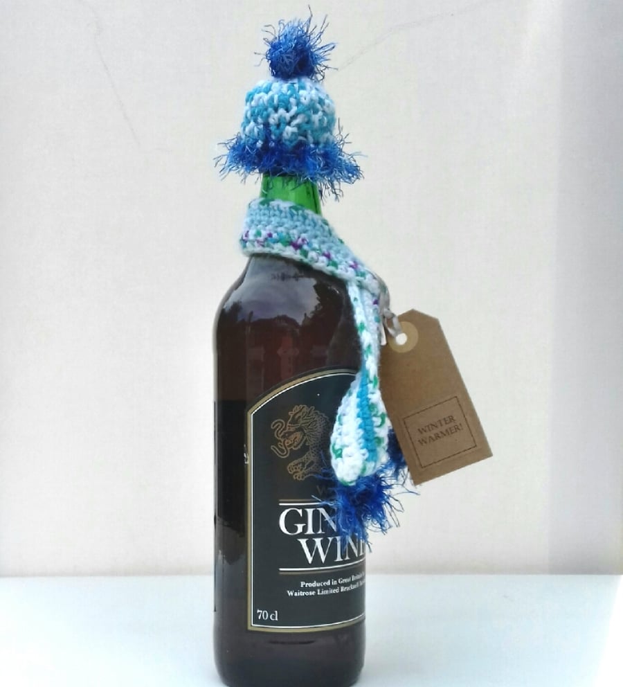 Bottle Decoration -Crochet Hat and Scarf 