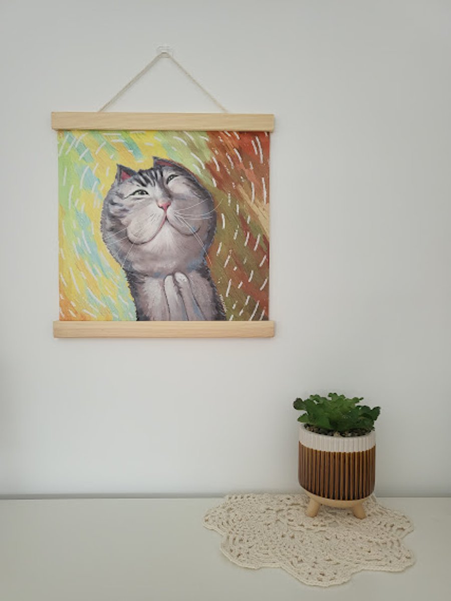 The Smug Happiness Wall Art- Cat Art Print Wall Hanging