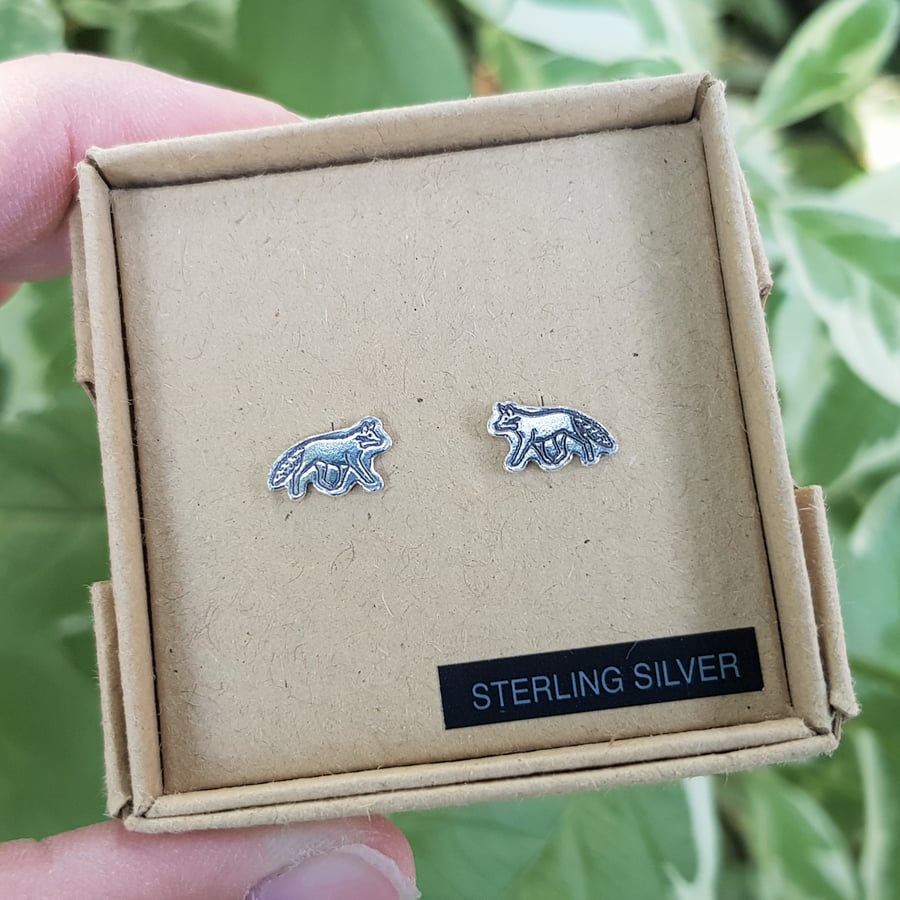 Sterling silver fox stud earrings