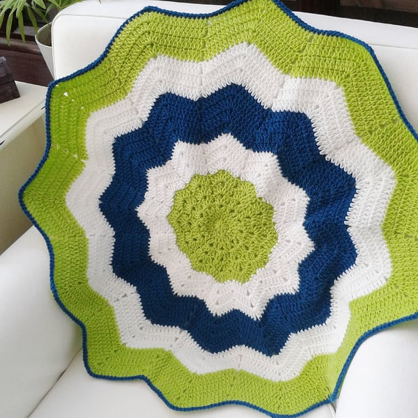 Boys  blue, lime green & white star blanket,  gift for baby , nursery decoration