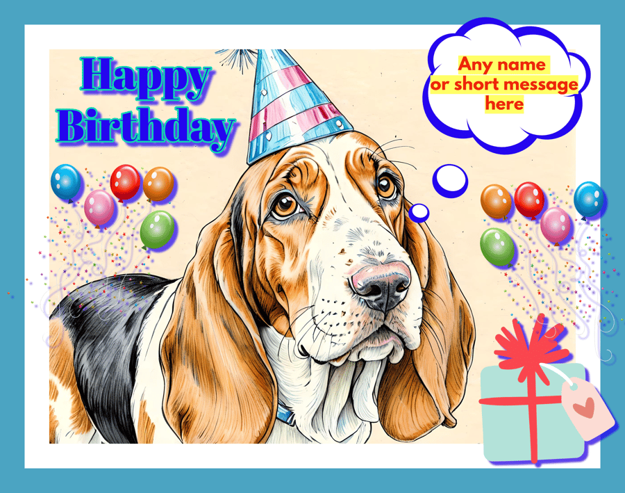 Personalised Happy Birthday Basset Dog Card A5