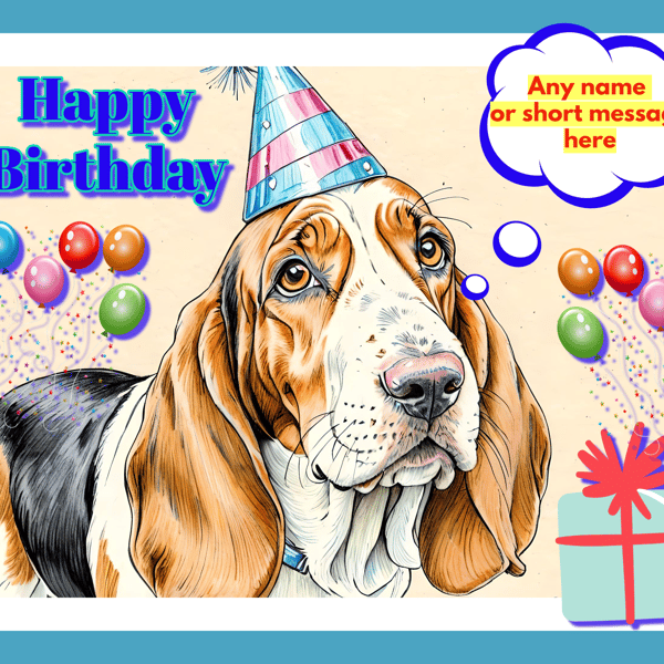 Personalised Happy Birthday Basset Dog Card A5