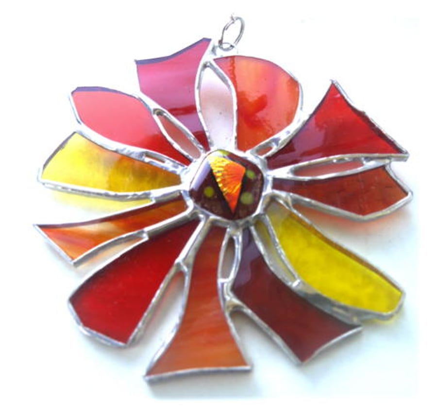 Abstract Red Hot Flower Suncatcher Stained Glass Dichroic 107