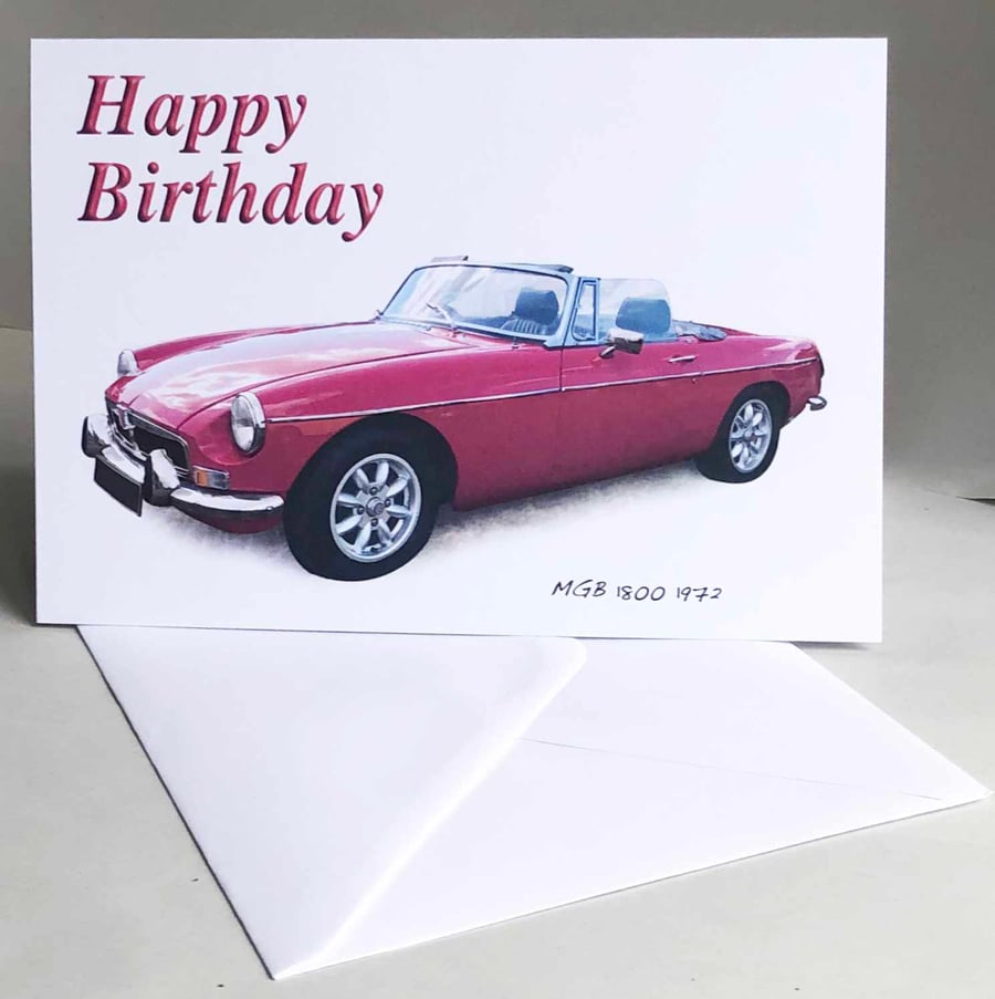 MGB Convertible 1972 (Red) - Birthday, Anniversary, Retirement or Plain Card