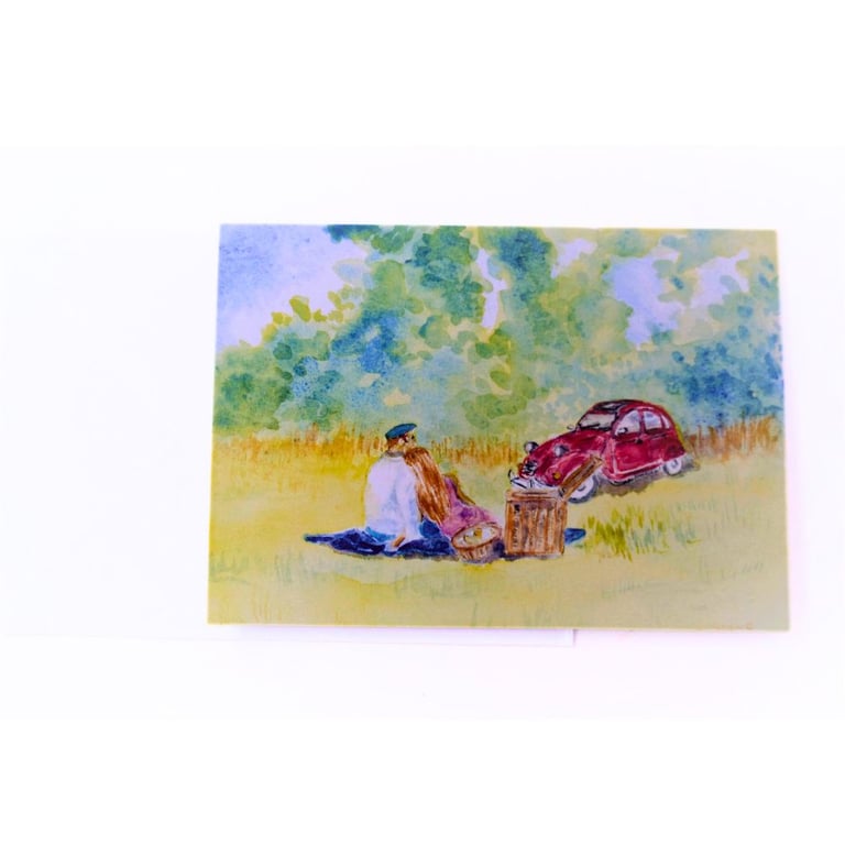 Blank greetings card A5 Citroen 2CV Country Picnic Perfectly Imperfect